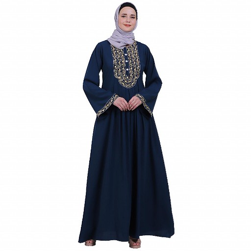 Firdaus Pintuck embroidery abaya-Teal